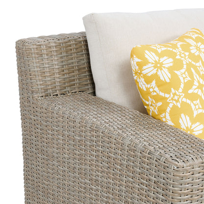 Ollie - Chair With 1 Yellow Pillow - Tan And Olefin White Cream