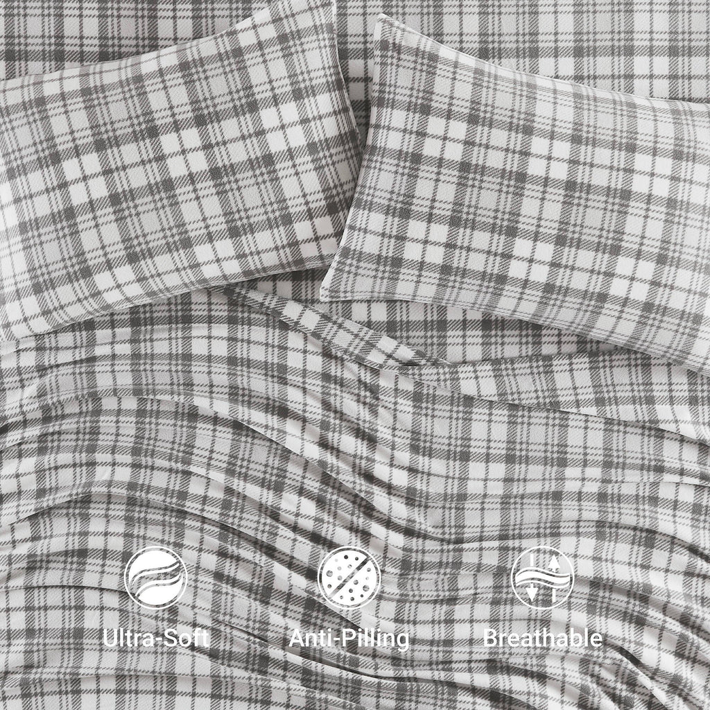 Micro Fleece - Twin Sheet Set - Gray Plaid