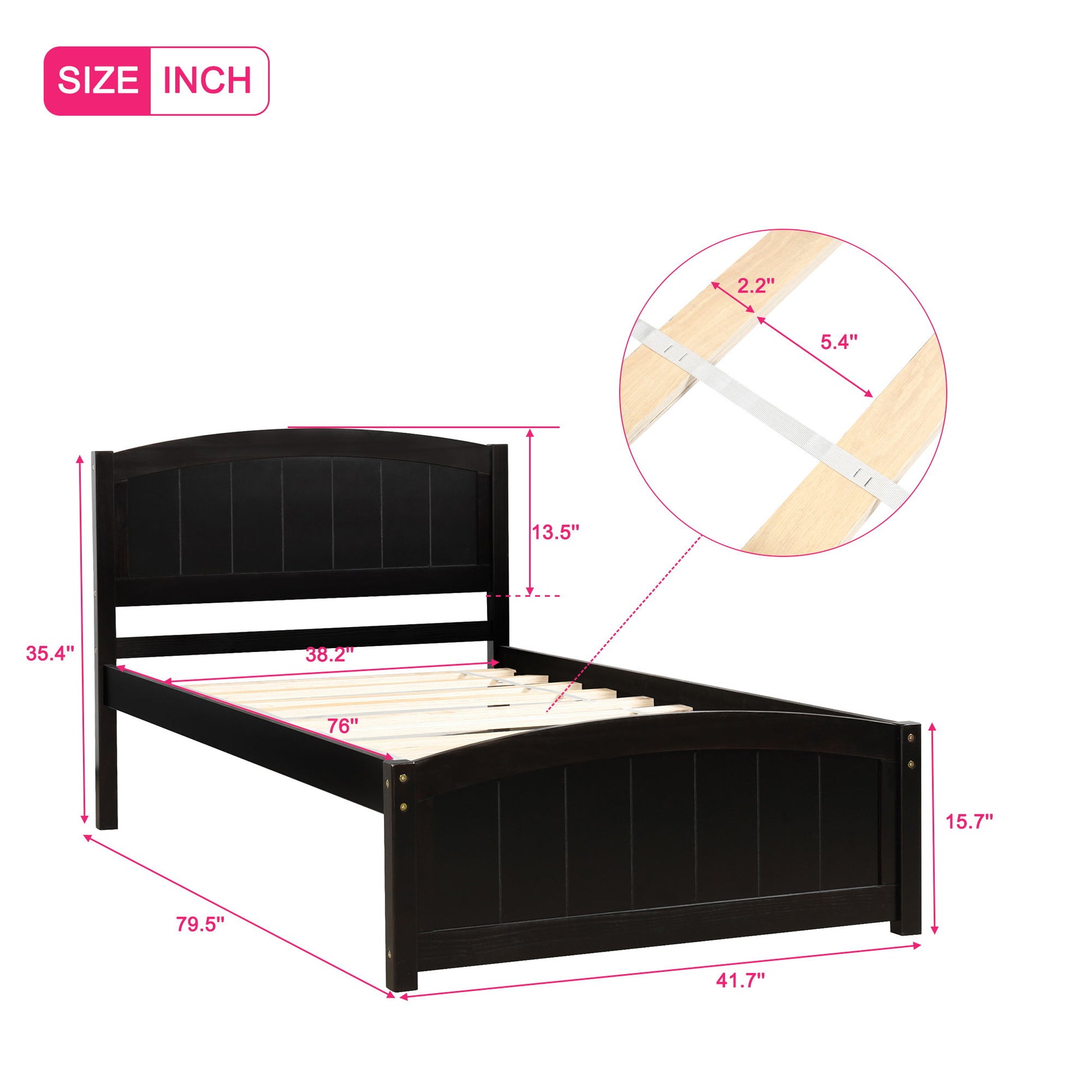 Platform Bed & Headboard, Footboard And Wood Slat Support
