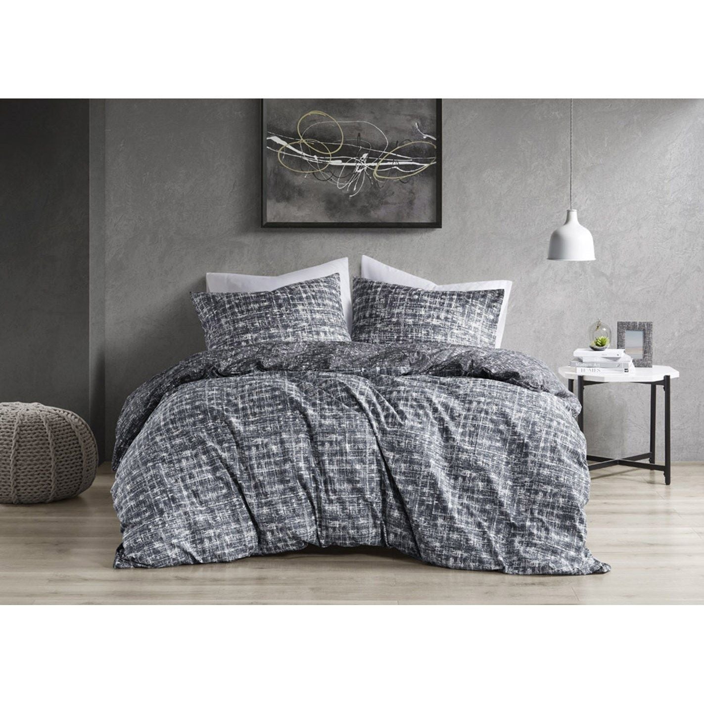 Maca - Full/Queen Textured Print Reversible Duvet Set - Gray