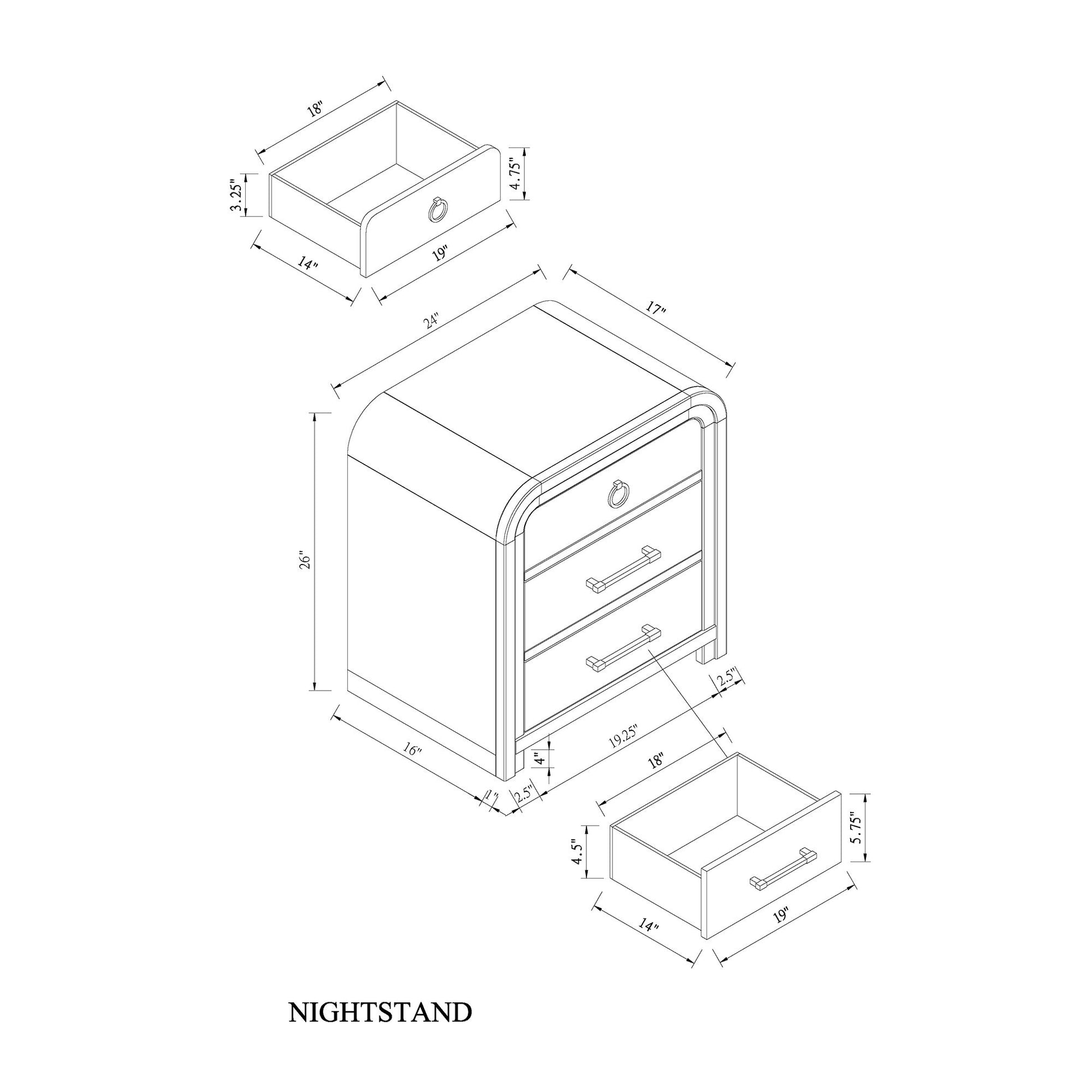 Malco - Nightstand With Spacious Drawer And Gold Metal Fluted Detailing - Black White