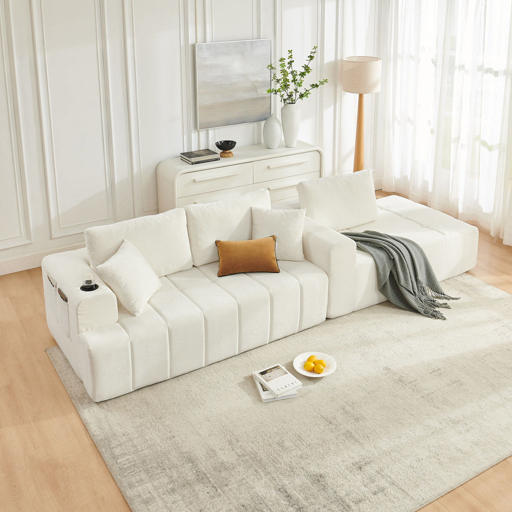 L - Shaped Sectional Sofa With Cup Holders & Side Pockets