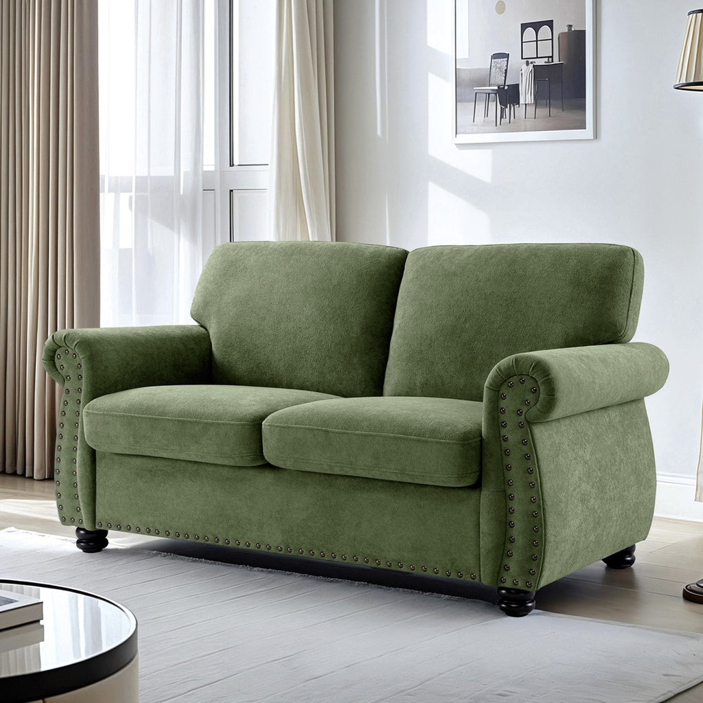 Soft Loveseat, Upholstered 2 Seater Couch, Loose Back Cushions And Turned Legs