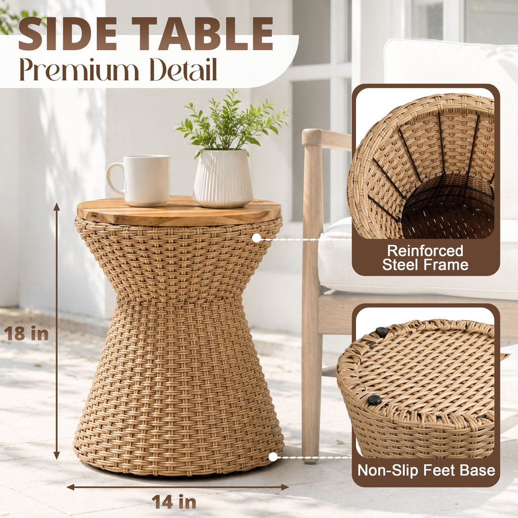 Stool With Lid, Wicker Accent Table, Indoor Outdoor Side Table - Brown White