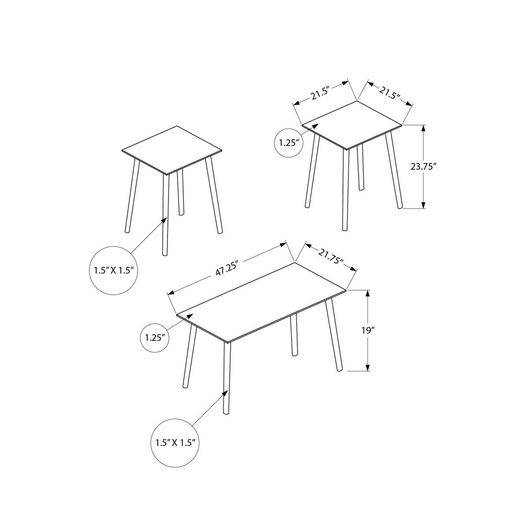 Contemporary 3 Piece Table Set With Coffee Table And 2 End Tables