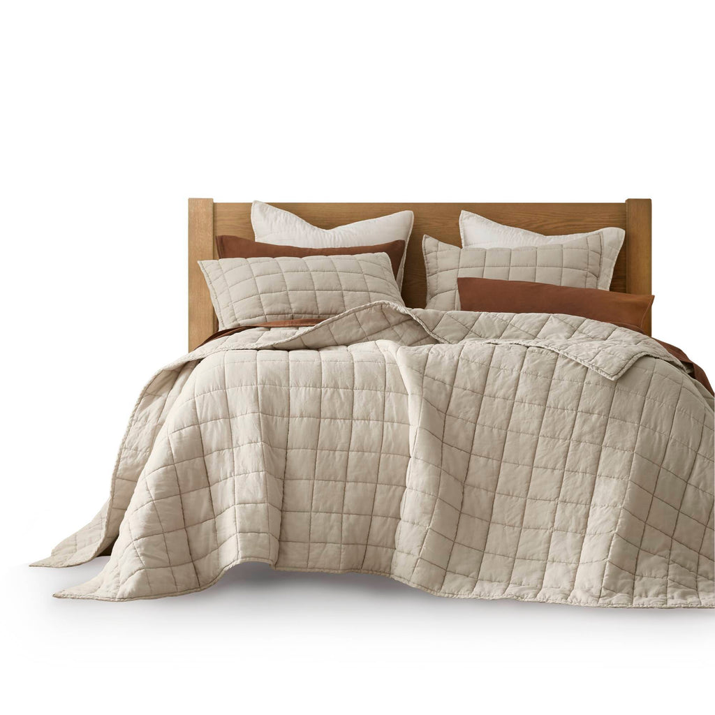 100% Linen - King/California King Linen Garment Washed Quilt Set - Linen