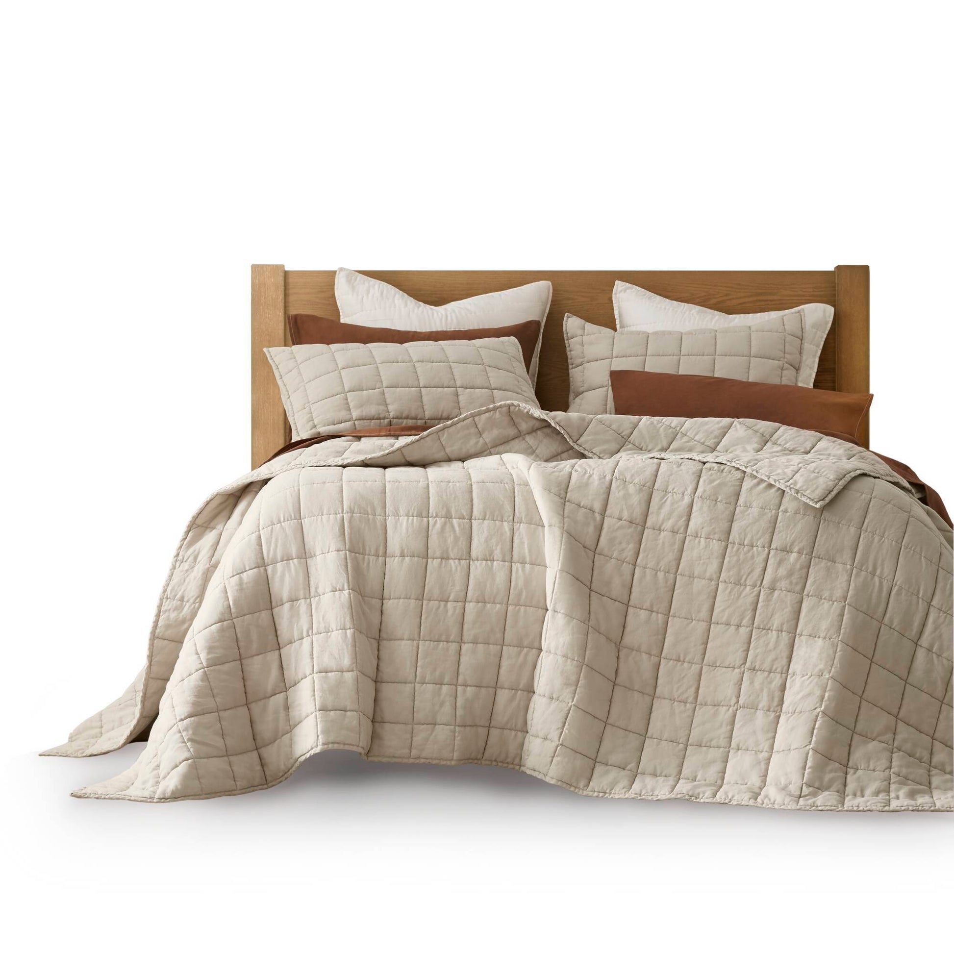 100% Linen - King/California King Linen Garment Washed Quilt Set - Linen