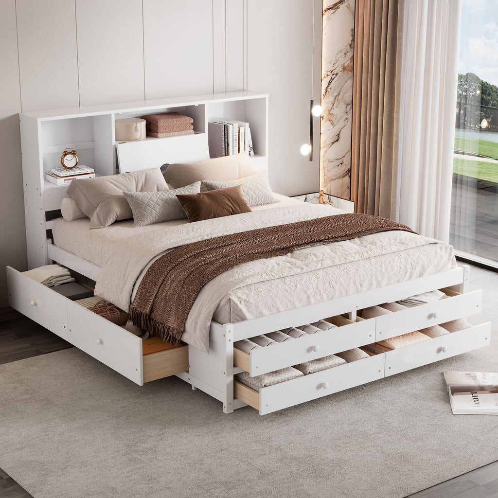 Platform Bed With Storage Headboard And 8 Drawers