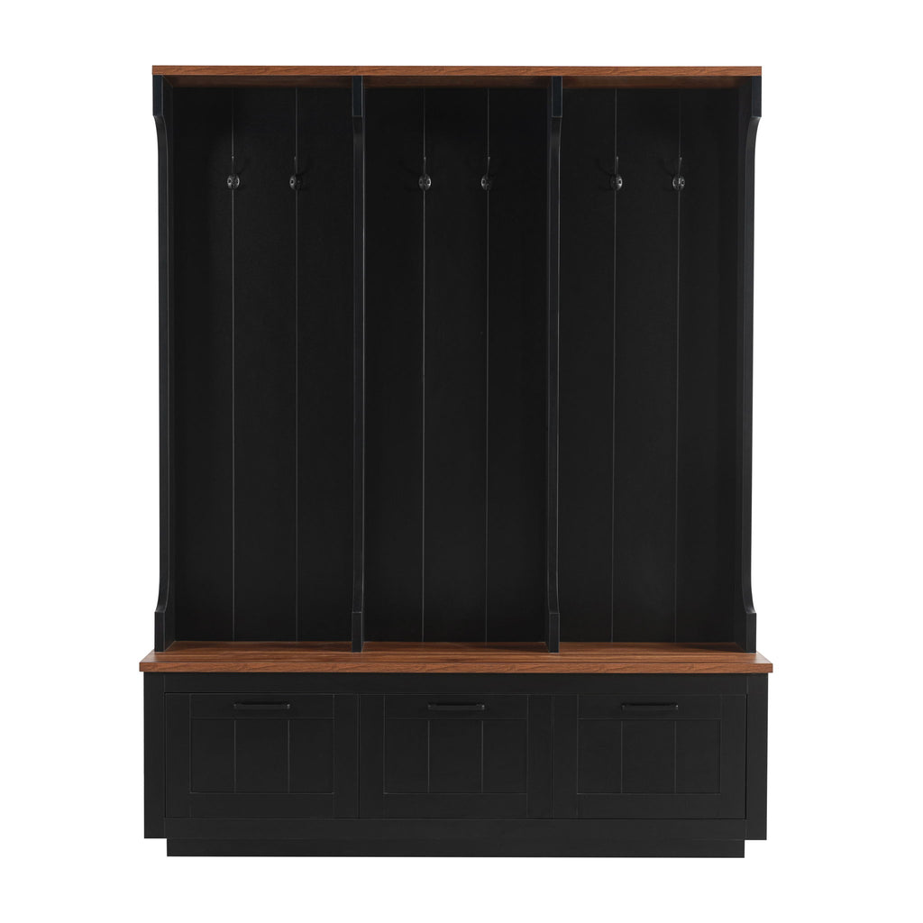Hall Tree With Bench And Shoe Storage, 3 Large Drawers, Open Storage Shelves & Hooks