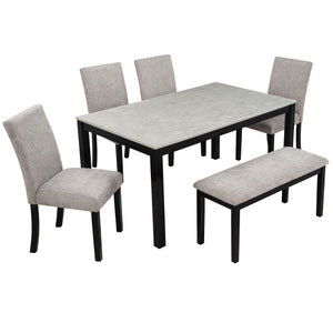 6 Piece Dining Table Set With Bench And Chairs