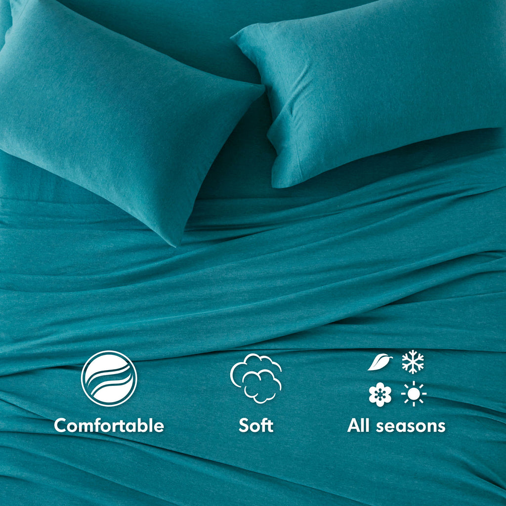 Cotton Blend Jersey Knit - Twin All Season Sheet Set - Teal