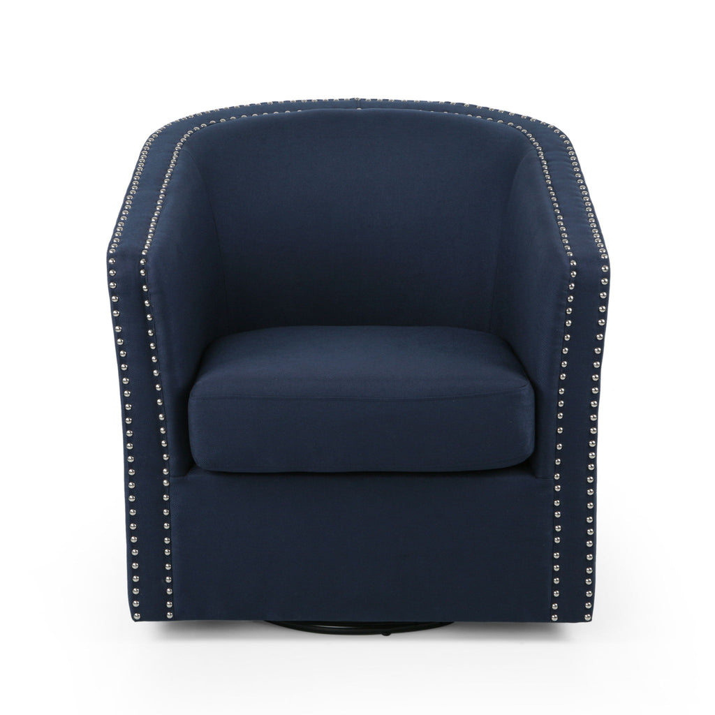 Modern Upholstered Swivel Club Chair With Nailhead Trim