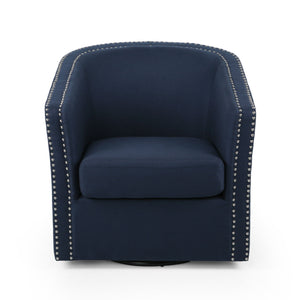 Modern Upholstered Swivel Club Chair With Nailhead Trim