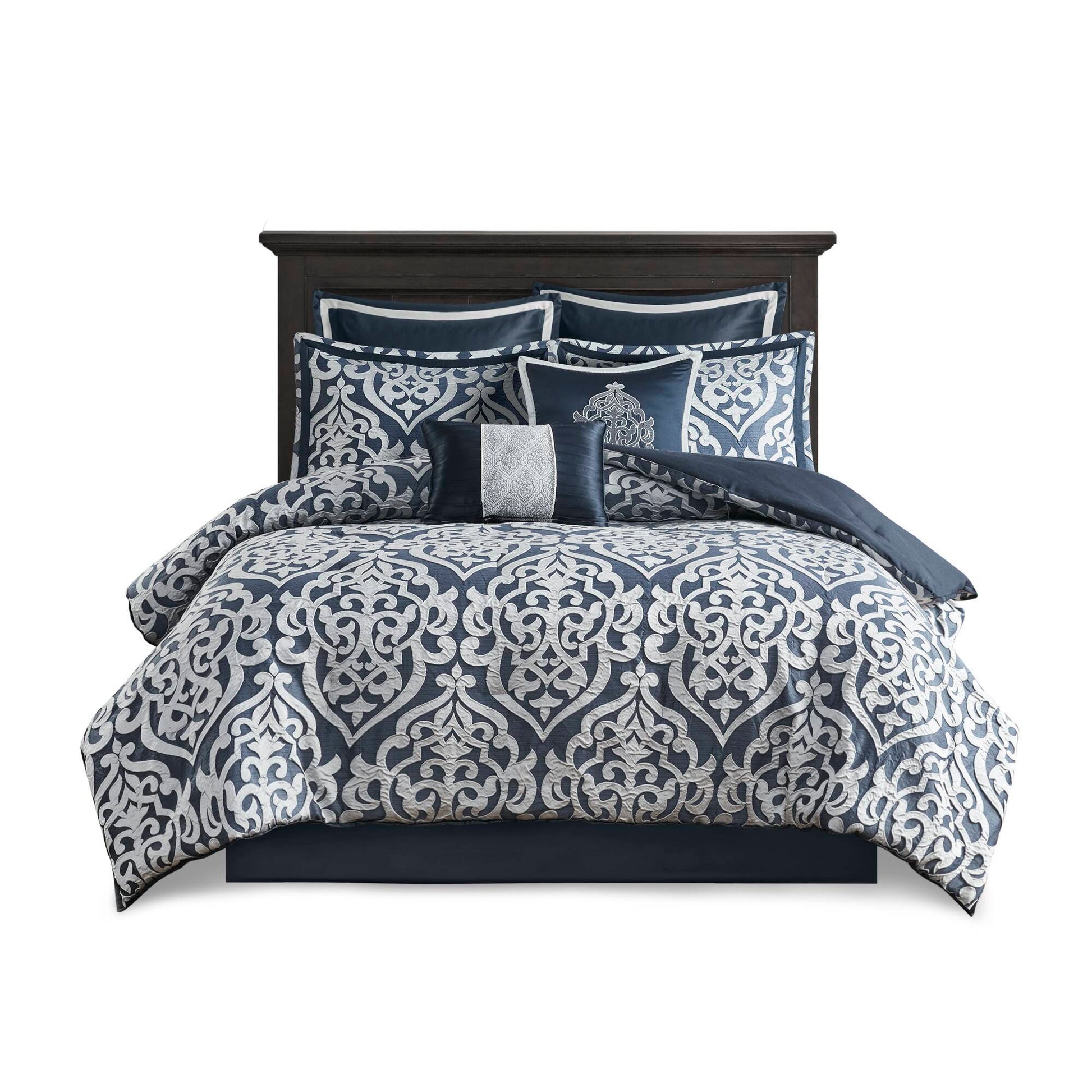 Odette - California King 8 Piece Comforter Set - Navy