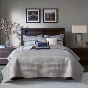 Rhapsody - King 6 Piece Reversible Coverlet Set - Navy