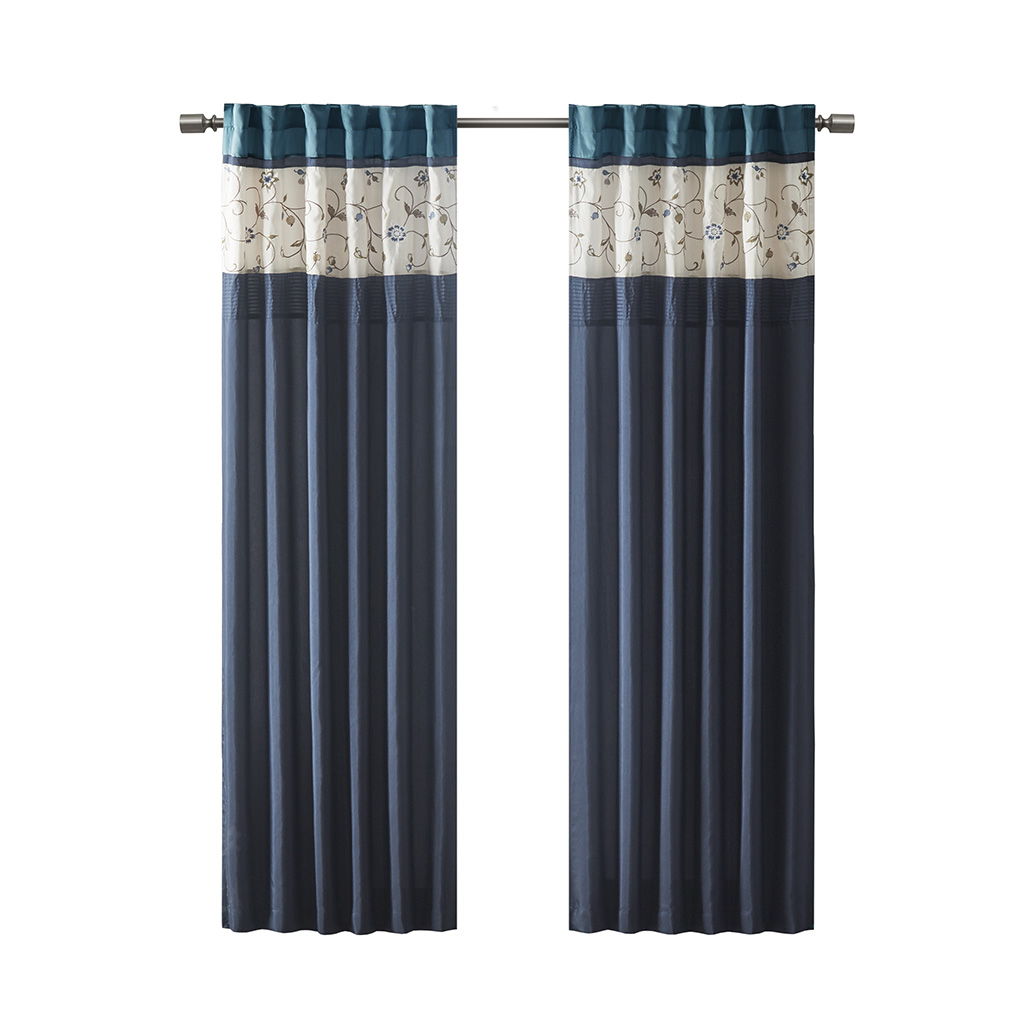 Serene - Embroidered Window Panel - Navy