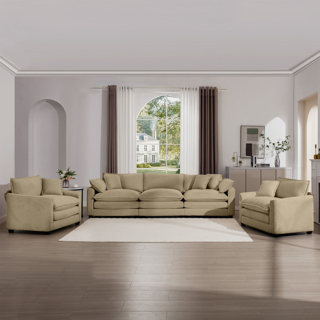 Elegant Corduroy Oversized Sectional Sofa Set With Deep Seats And Flexible Layout