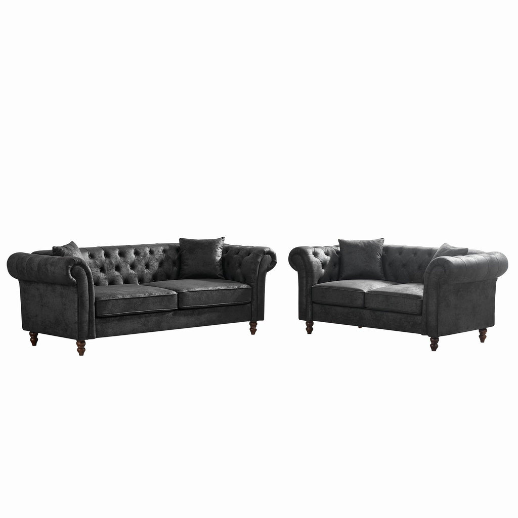 Chesterfield 3 And 2 Seater Sofa Set, High Tech Fabric Upholstered Couch For Living Room