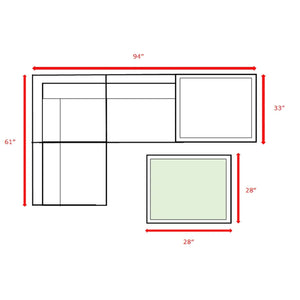 Wicker 3 Piece Seating Group With Plush Cushions, Sofa, Ottoman, And Glass Coffee Table - Brown