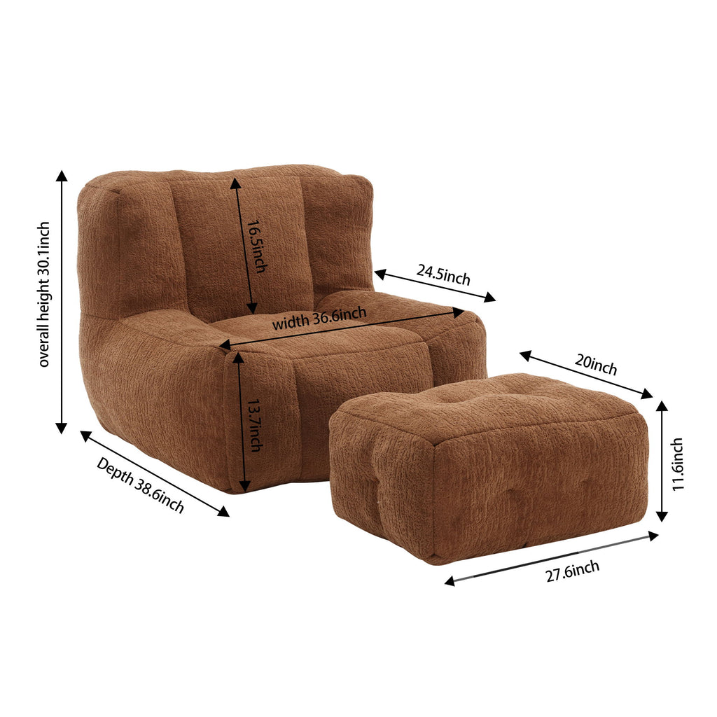 Modern Indoor Fluffy Bean Bag Chair With Memory Foam And Ottoman, Super Soft