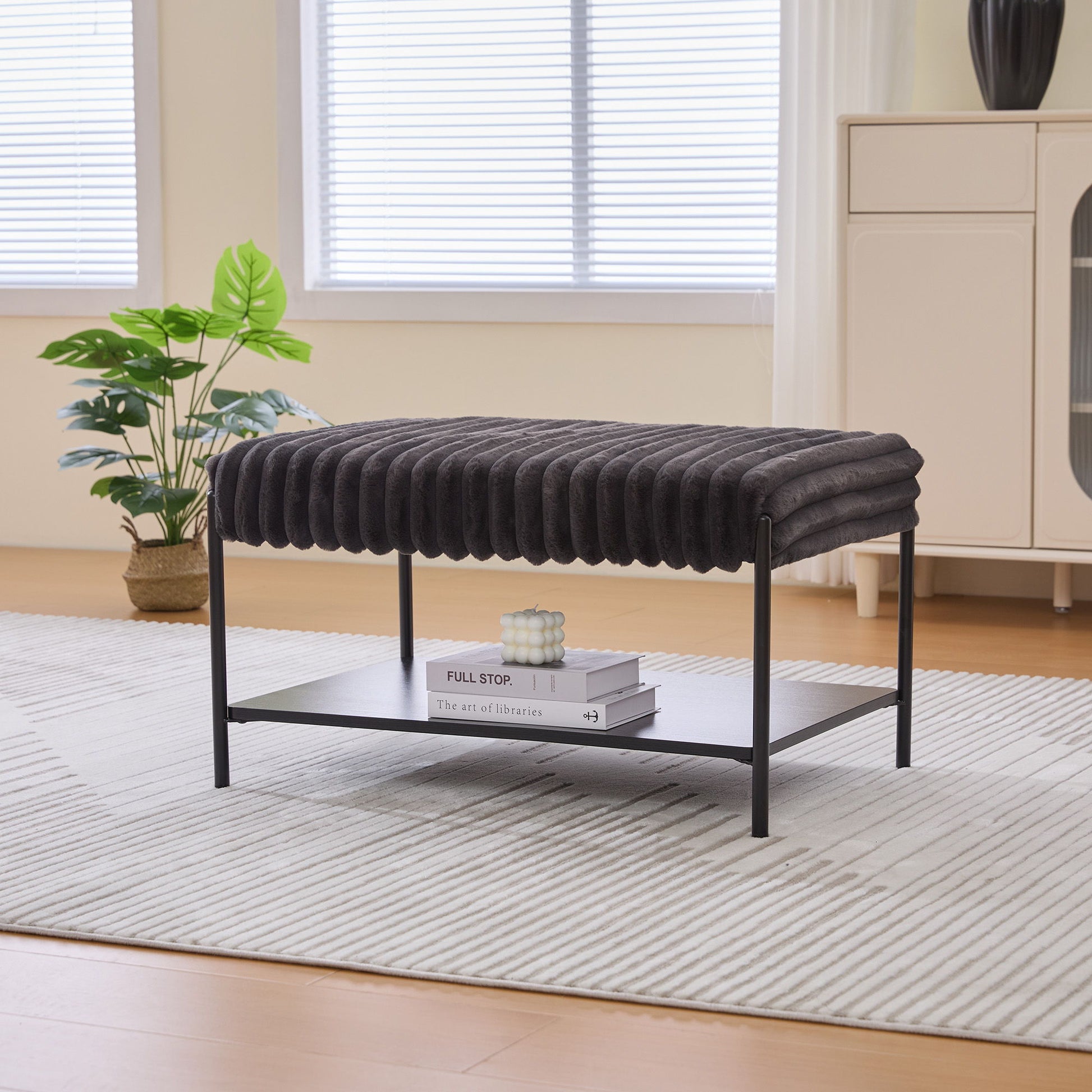 Upholstered Ottoman Coffee Table Foot Rest With Open Storage