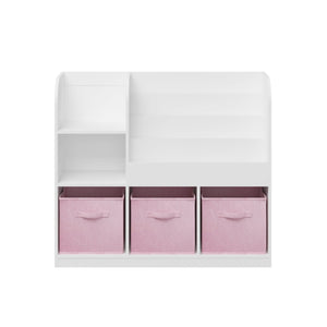 Bookcase And Bookshelf With 3 Collapsible Drawers, Multifunctional Display Stand