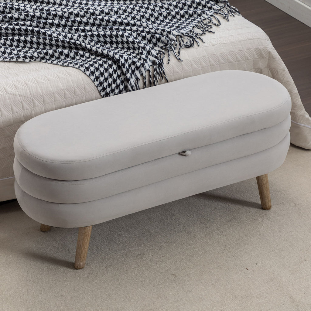 Velvet Fabric Storage Bench With Wood Legs