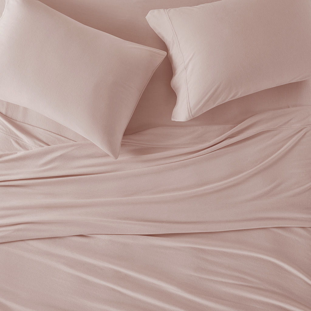 Blend Jersey Knit - 4 Piece Full All Season Sheet Set - Blush