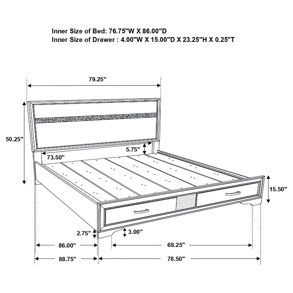 California King Storage Platform Bed With 2 Drawer - White