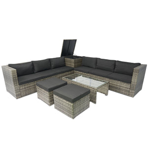 8 Piece Patio Sectional Wicker Rattan Outdoor Furniture Sof Set With One Storage Box Under Seat And Cushion Box - Gray / Black