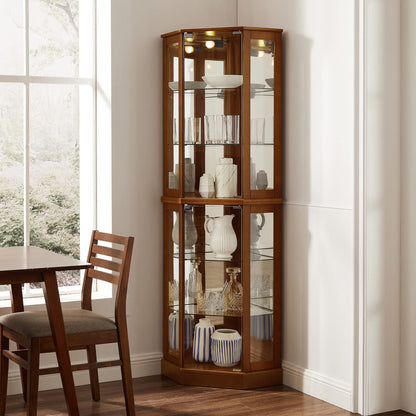 6 Shelf Corner Curio Display Cabinet With Lights, Mirrors And Adjustable Shelves (E26 Light Bulb Not Included)