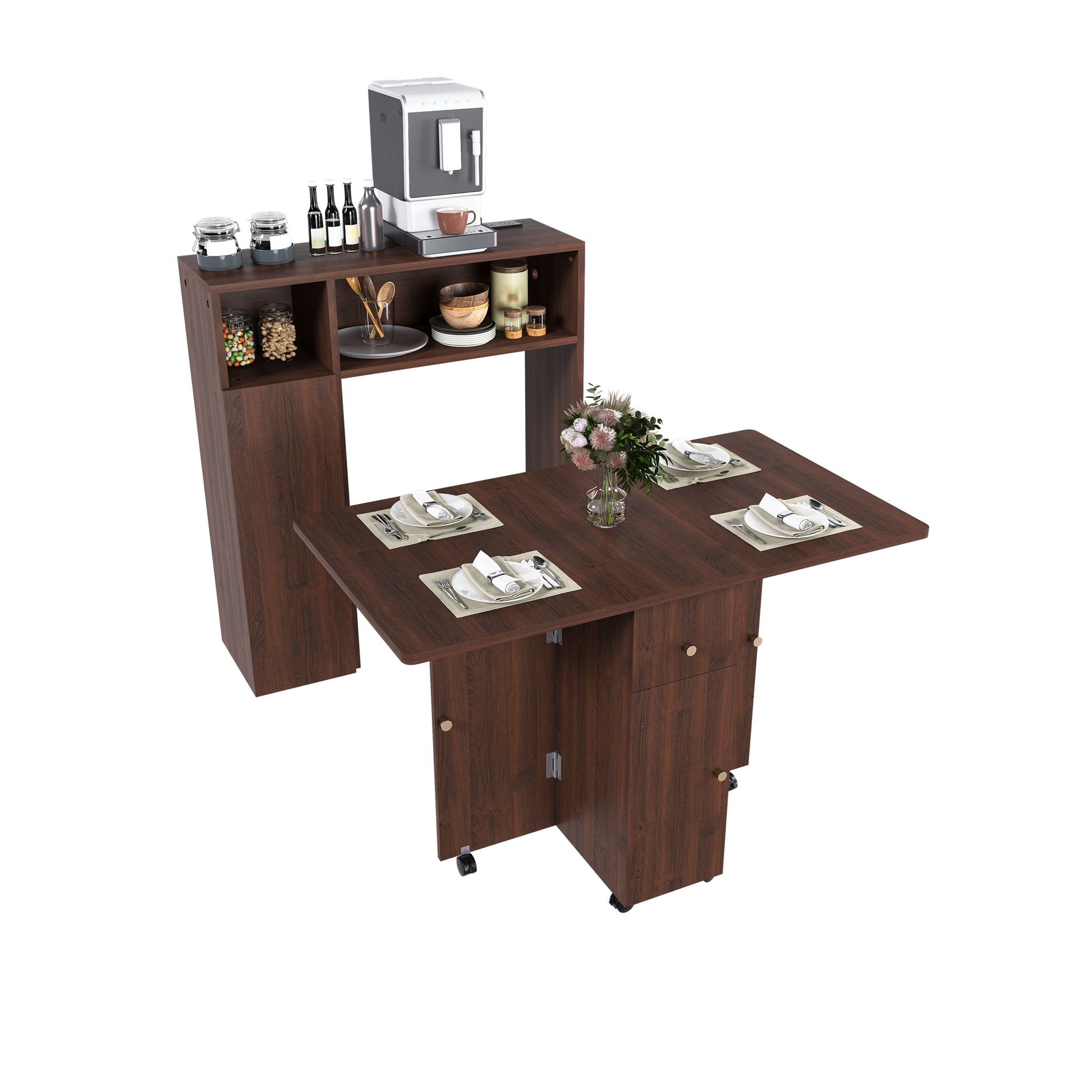 Multifunctional Folding Dining Table With Wall-Mounted Sideboard & Storage