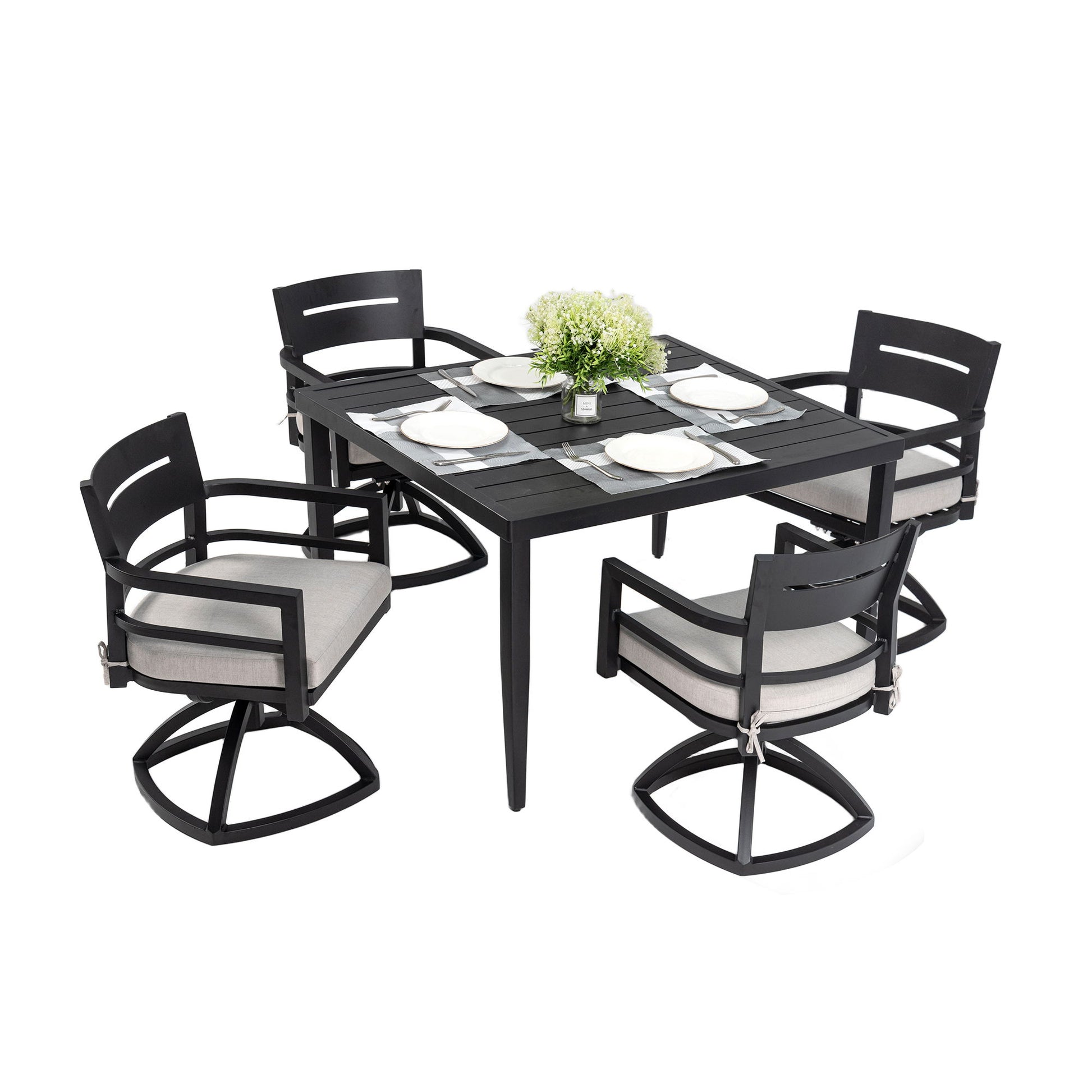 Outdoor Modern Dining Set, Chairs Sunbrella Cushioned And Dining Table With Umbrella Hole