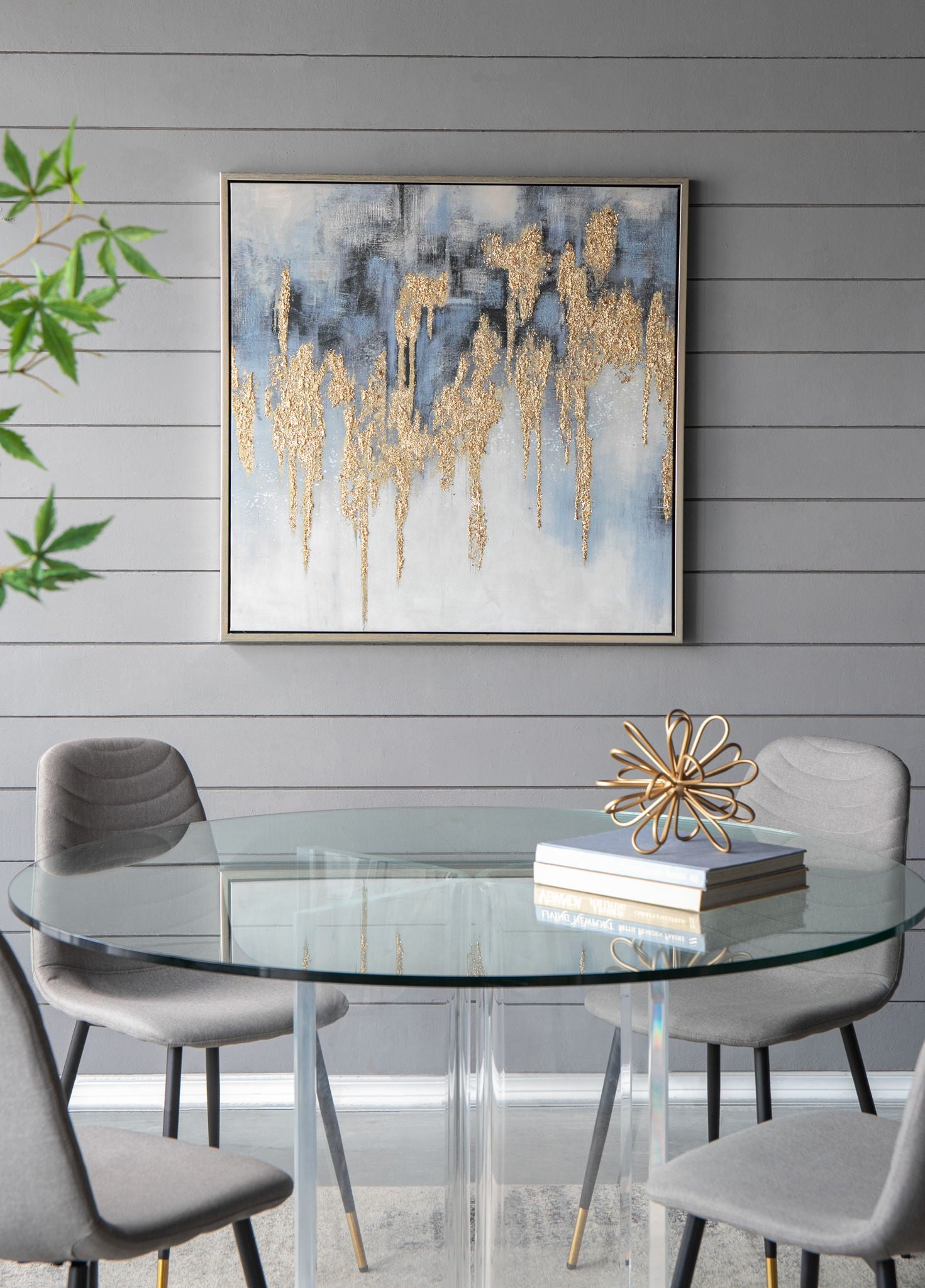 Modern Oil Painting, Square Framed Wall Art For Living Room Dining Room Office - Multicolor