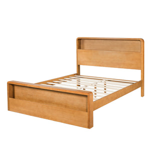 Queen Bed Frame With Dual Open Storage Headboard And Footboard, No Box Spring Needed - Light Brown