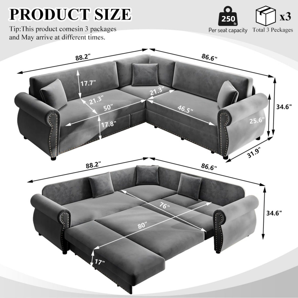 L-Shaped Sofa Couch With Pull-Out Bed