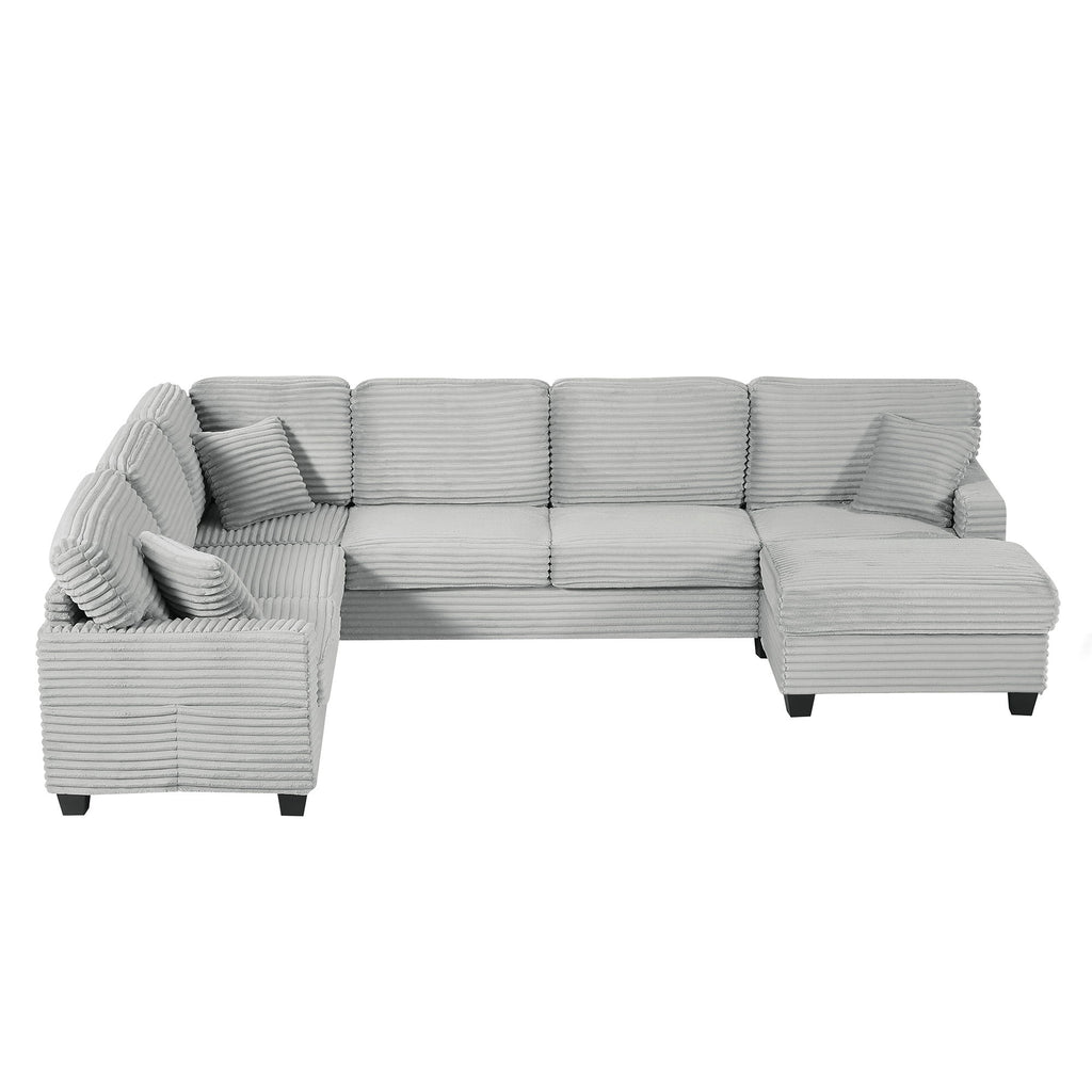 Upholstered U-Shaped Sectional Sofa With Movable Ottoman And Side Storage Pockets