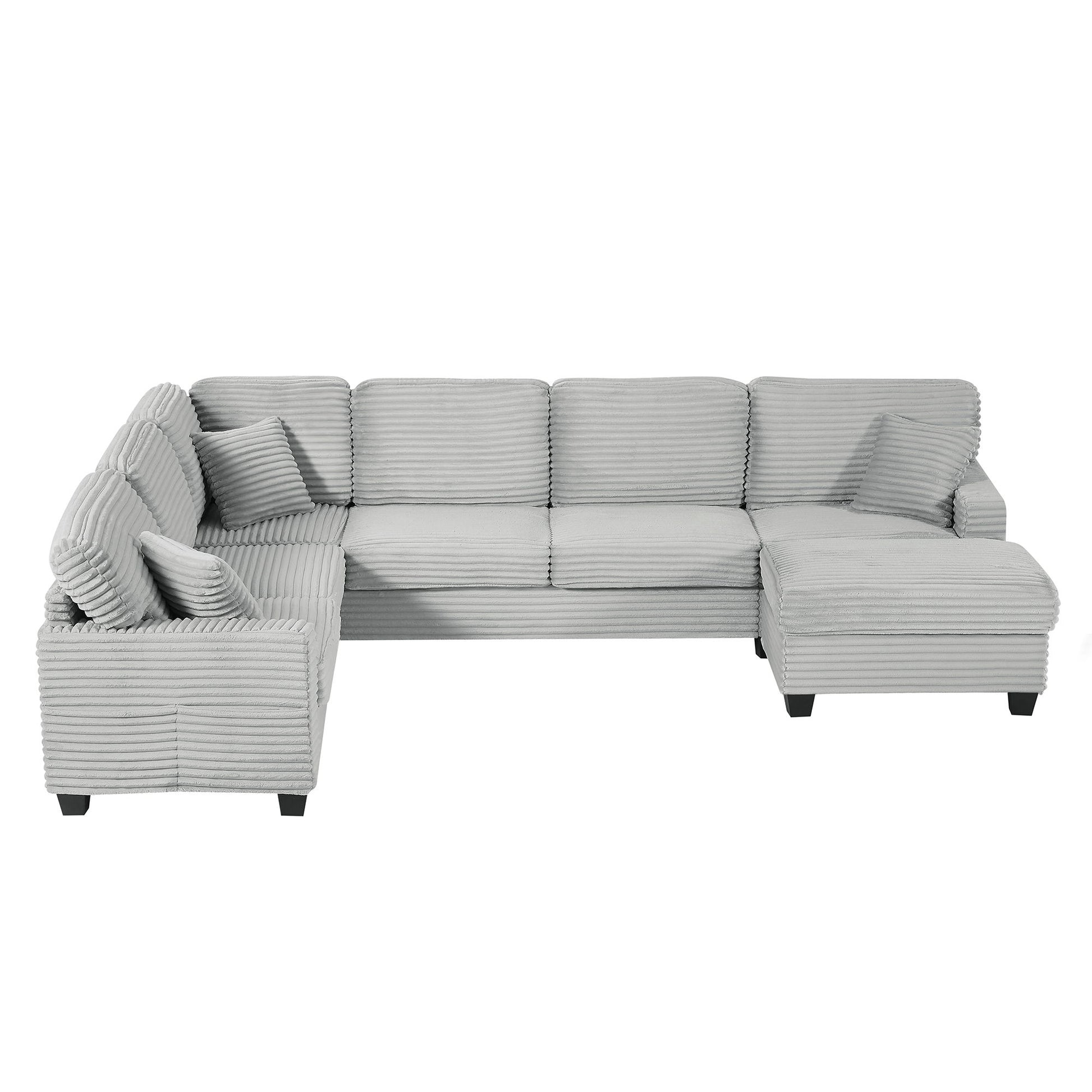 Upholstered U-Shaped Sectional Sofa With Movable Ottoman And Side Storage Pockets