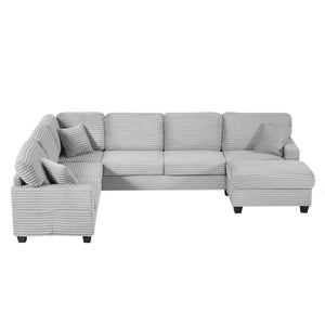 Upholstered U-Shaped Sectional Sofa With Movable Ottoman And Side Storage Pockets