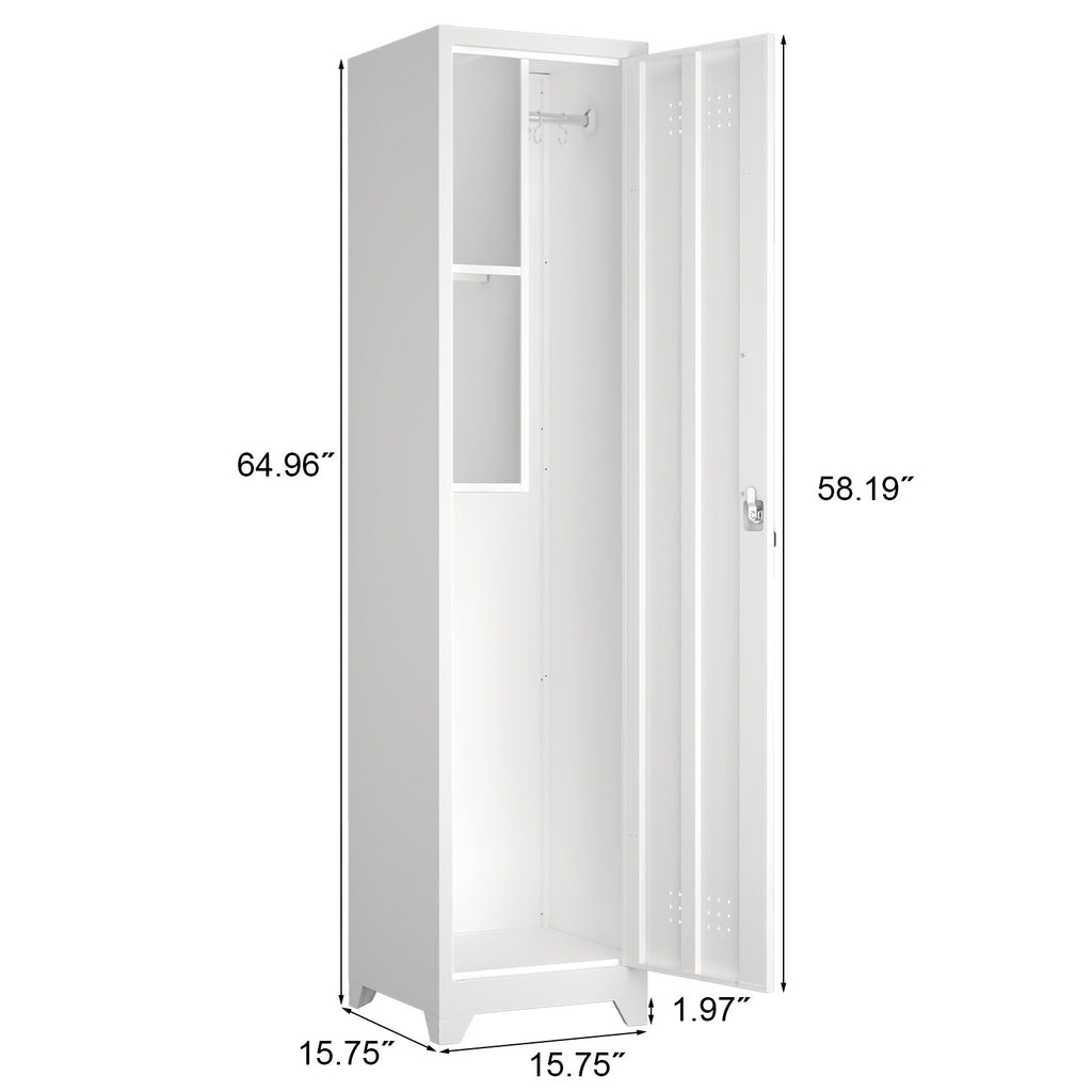 Broom Storage Cabinet Narrow Slim With Hooks And Shelves, Heavy-Duty