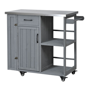 Outdoor Kitchen Island Prep Station With Lockable Wheels, Ample Storage, Towel & Spice Racks