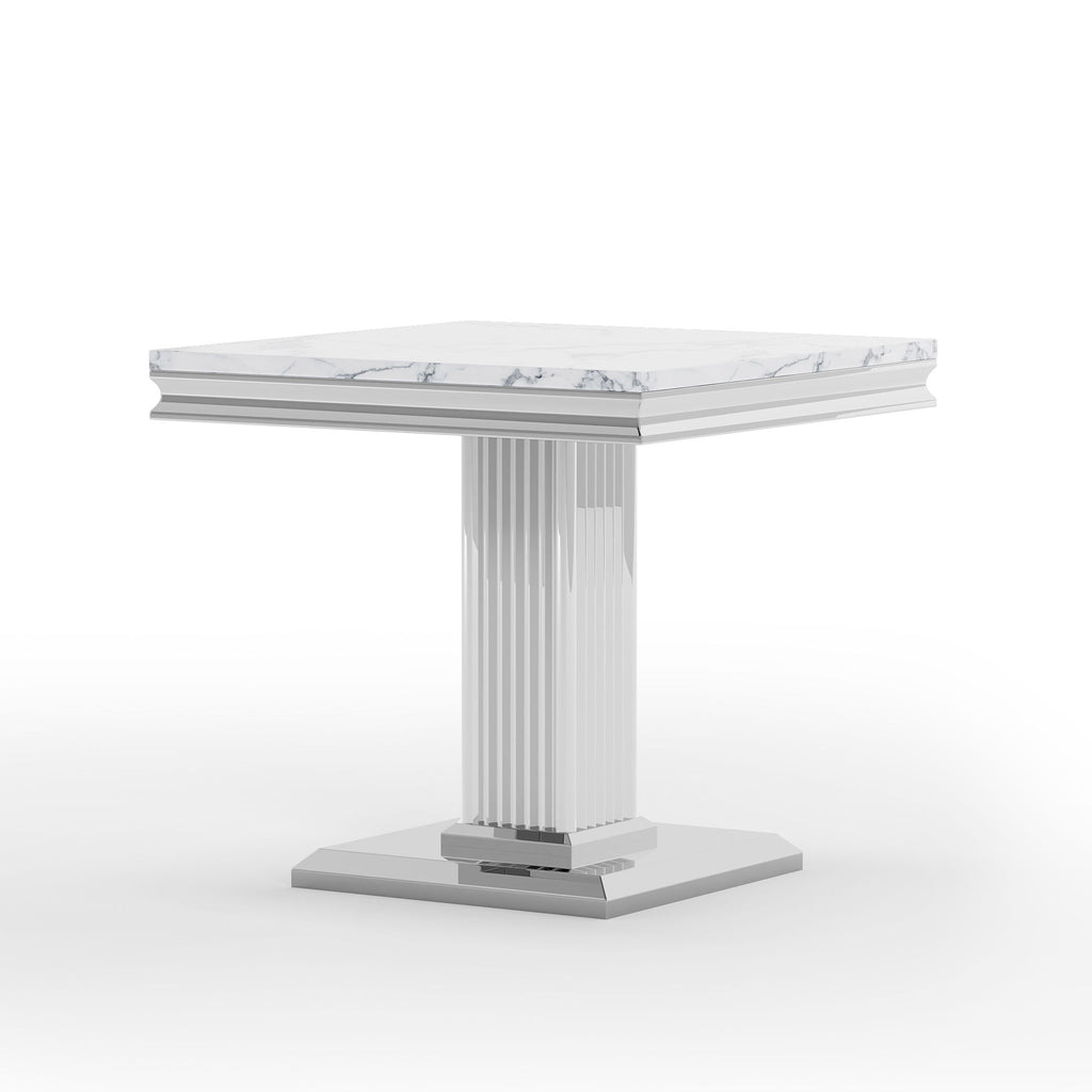 Marble Printed Top Rectangular End Table, Base With Mirrored Finish