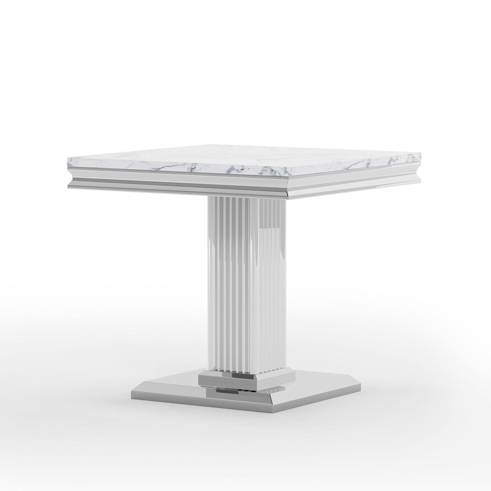 Marble Printed Top Rectangular End Table, Base With Mirrored Finish