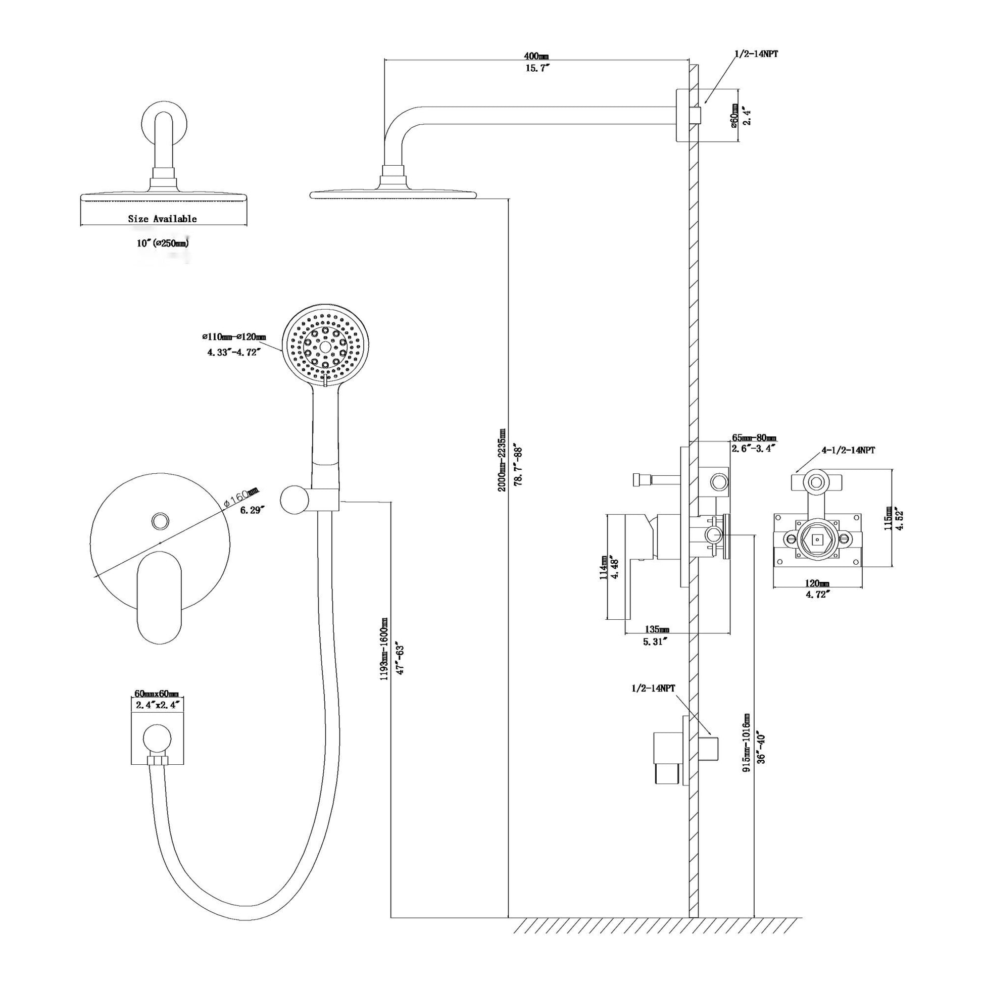 Dual Shower Head System With Rain Shower And Handheld, Wall Mounted, 10" Round Design - Brushed Nickel