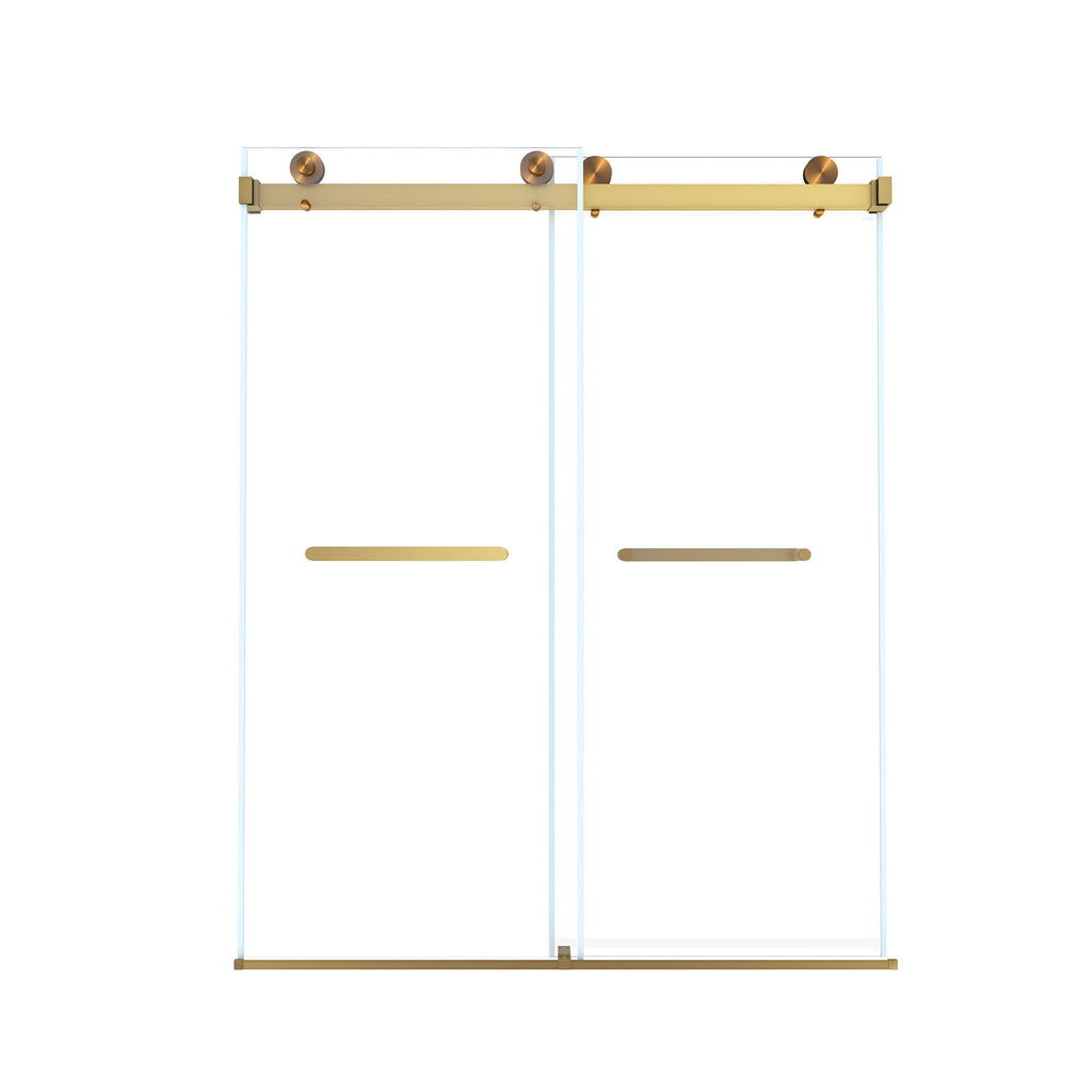Frameless Double Sliding Shower Door, Tempered Glass, Explosion Proof Film, Square Tube Track - Brushed Gold