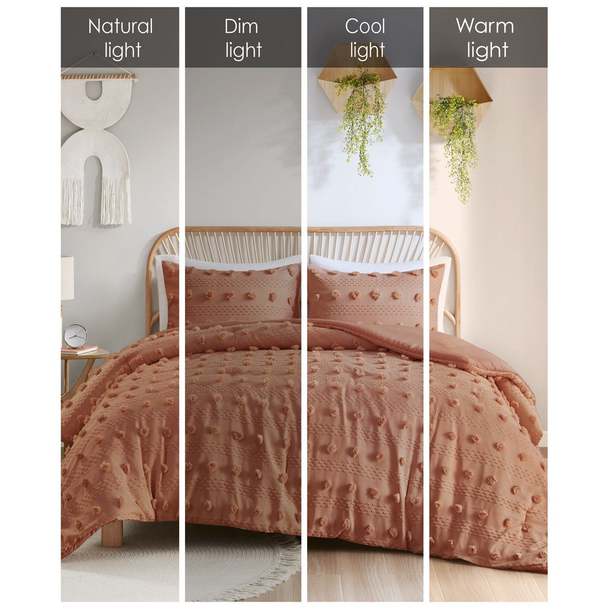 Lucy - Clip Jacquard King Comforter Set - Rust