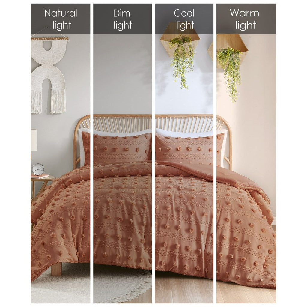 Lucy - Clip Jacquard Comforter Set - Rust