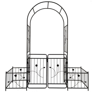 Metal Garden Arch With Gate Wide High Climbing Plants Support Rose Arch Outdoor - Black