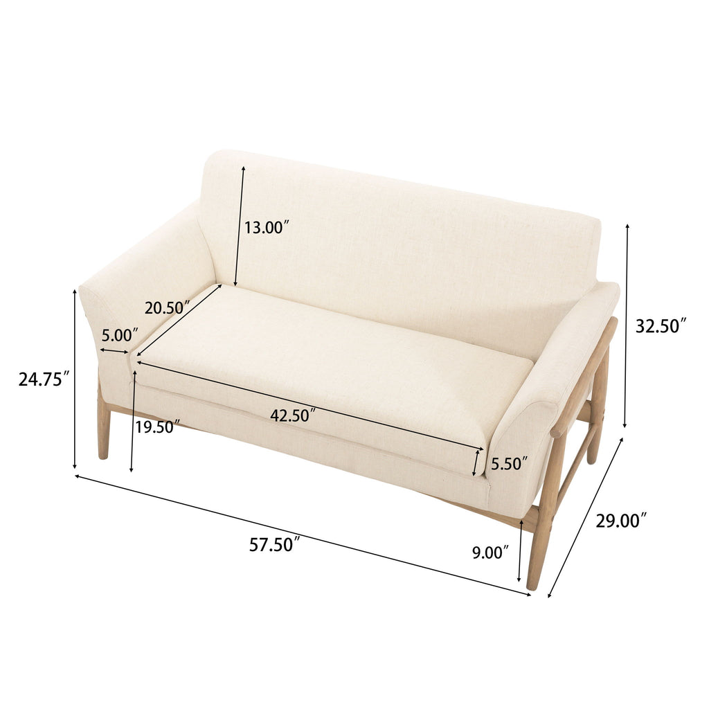 Modern Fabric Upholstered Loveseat With Elm Wood Legs And Flare Arms - Beige