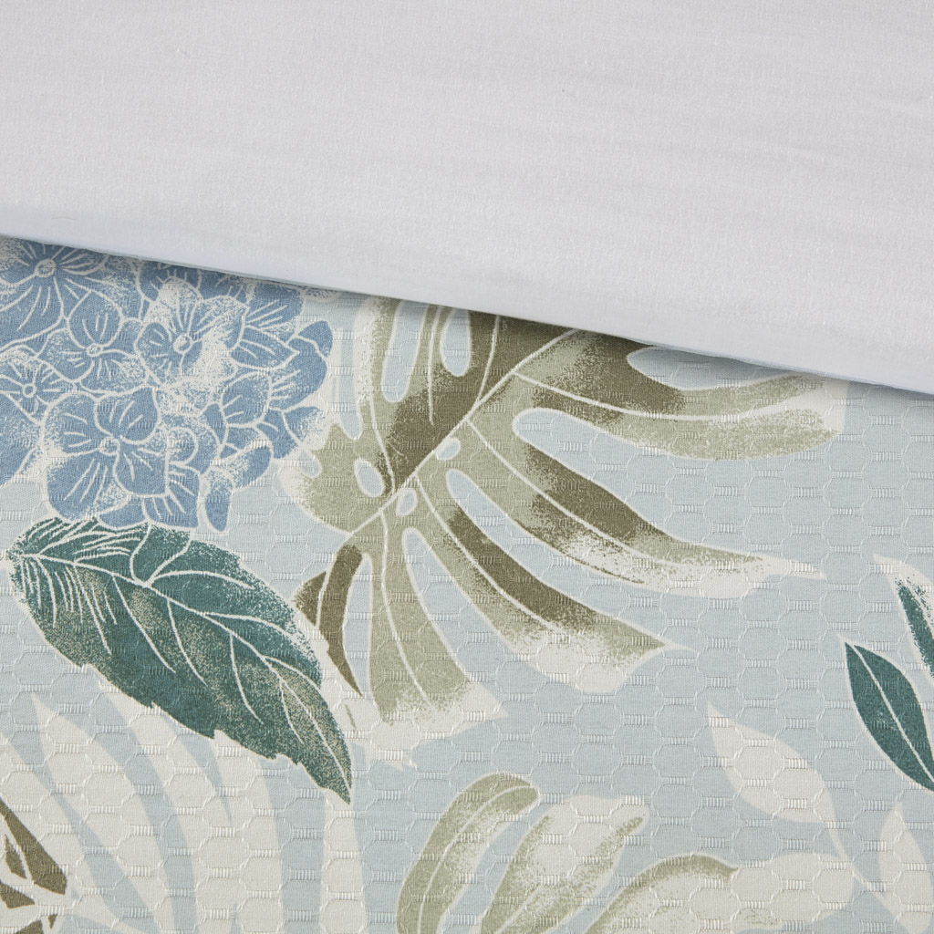 Kiawah Island - 5 Piece Cotton Duvet Cover Set With Throw Pillow - Light Blue